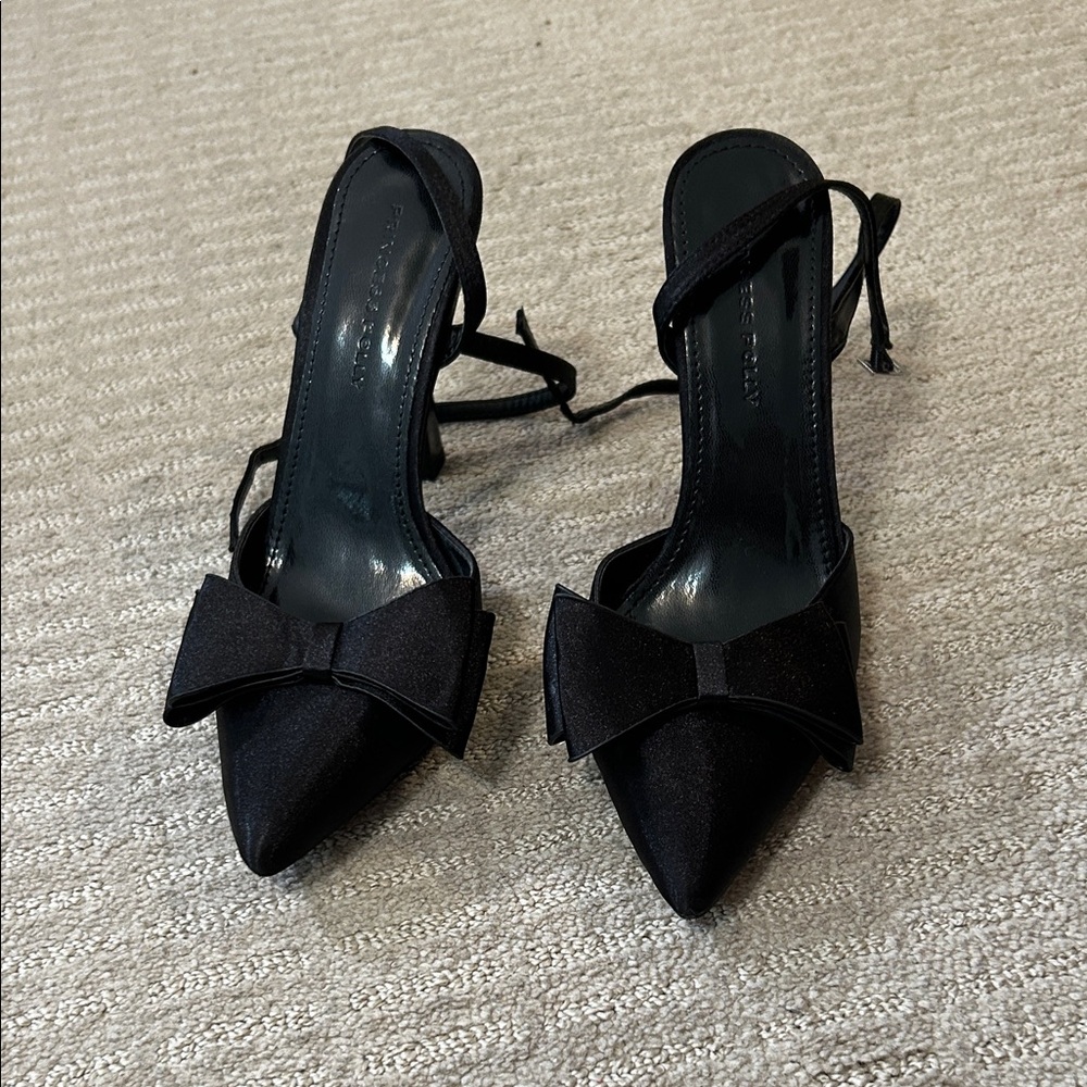 Princess Polly Black Heels with Bow Accent
